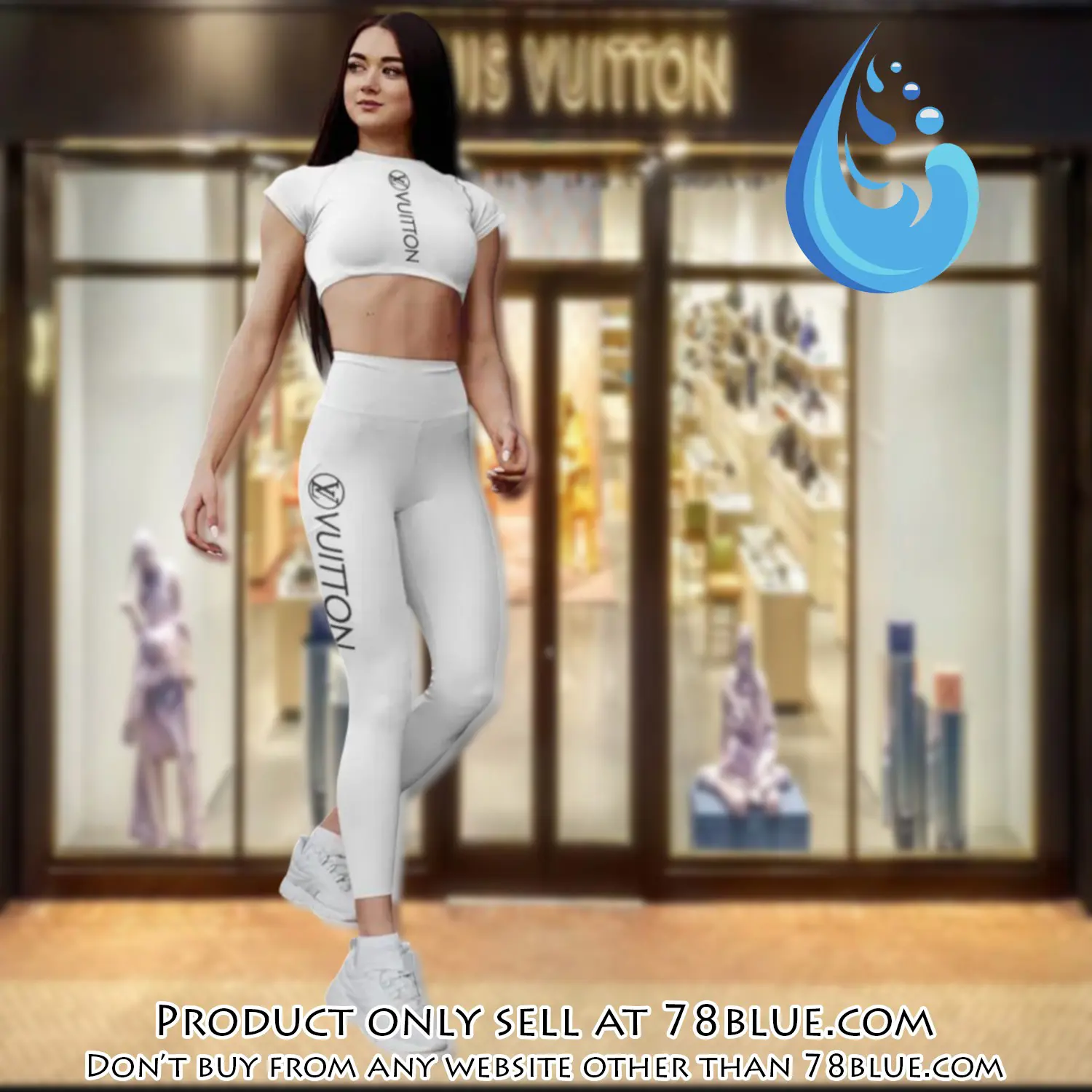White luxury louis vuitton luxury sportwear combo luxury brand crop top tshirt and legging for women ctl1047 78b1444532